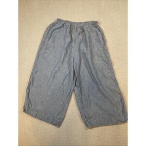 Homefrocks Women's Large 100% Linen Cropped Wide Leg Pants Heathered Chambray